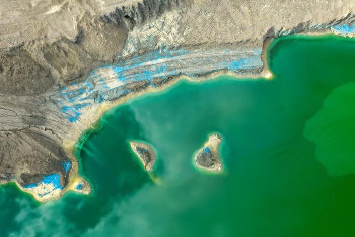 An aerial view of a tailings dam used to store mining waste, in this case from copper, belonging to the Minera Valle Central mining company, is pictured in Rancagua, Chile on May 31