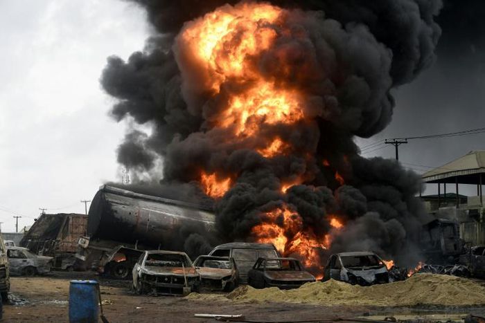 A huge fireball was sparked by vandals who broke open a state-run pipeline in order to steal petrol in the Ijegun area of the city on Thursday
