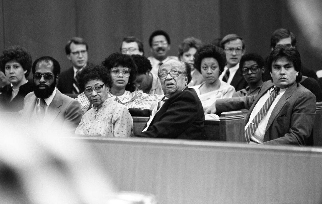 Homer and Faye Williams (front row) at an appeal trial