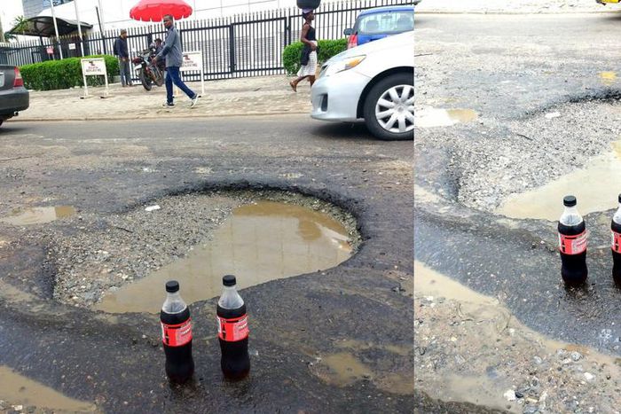 ‘Generous’ lawyer throws party for potholes in front of Zenith Bank for getting "bigger and deeper"