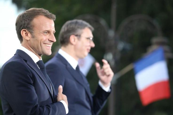 French President Emmanuel Macron, pictured with his Serbian counterpart Aleksandar Vucic, pledged to help restart Belgrade-Pristina talks