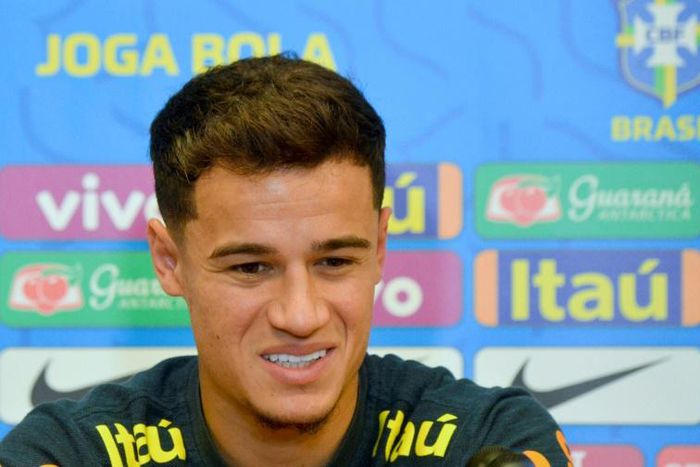 Brazil midfielder Philippe Coutinho speaks during a press conference in Porto Alegre during the Copa America
