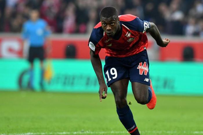 Ivory Coast forward Nicolas Pepe celebrates scoring for Lille in the French Ligue 1 last season