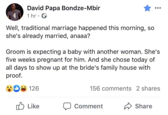 Bride's family cancels wedding after groom’s side-chick shows up at their house pregnant