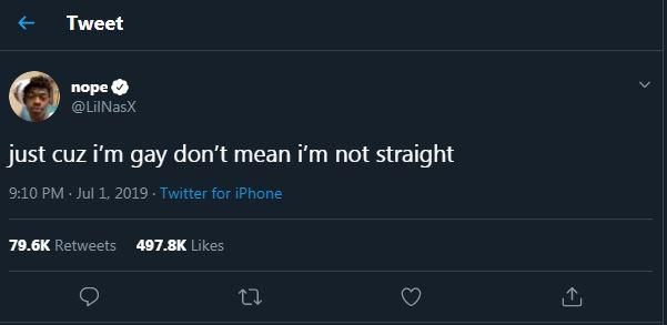 Lil Nas X has opened up on his sexuality saying just because ‘he’s gay doesn’t mean he is not straight’ [Twitter/LilNasX]