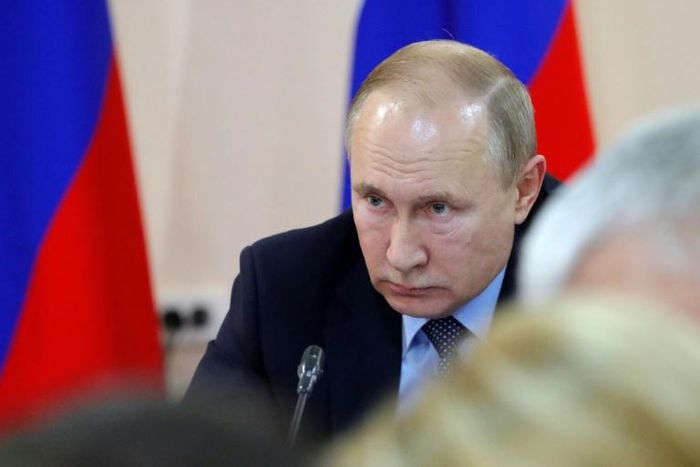 Russian President Vladimir Putin chairs a meeting on wildfires in Russia's Zabaikalsky region in Chita on April 25, 2019