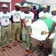 NYSC members carry the remains of their colleague, Mr. Precious Owolabi, who was killed on Monday during a violent confrontation between Police and the Shi’ites. His body left the the National Hospital, Abuja on Tuesday. [NAN image]