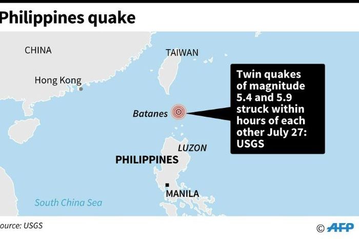 Map locating twin earthquakes in the Philippines on Saturday