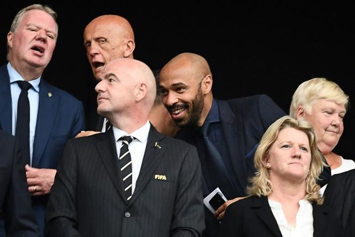 Gianni Infantino (3L), seen attending the women's World Cup semi-final between England and the USA, proposed expanding the tournament to 32 teams