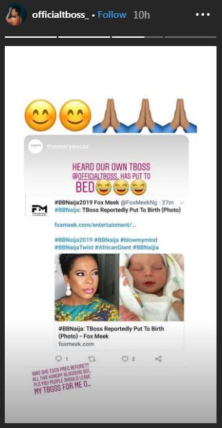 An Instagram user had taken to the social media platform to announce the news of the arrival of the baby [Instagram/TBoss]