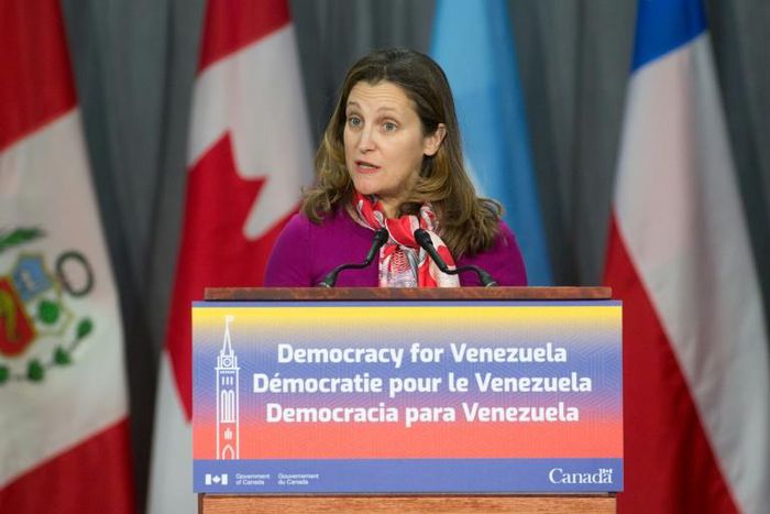 Canadian Foreign Minister Chrystia Freeland says Ottawa had "no choice" but to suspend operations at Ottawa's embassy in Venezuela