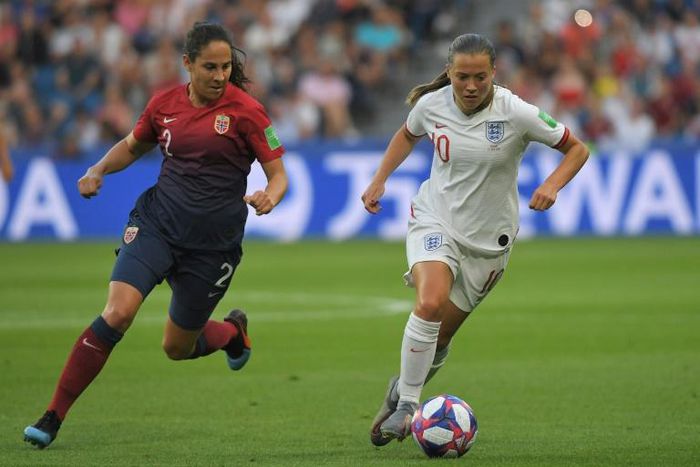 Fran Kirby (R) in action for England against Norway on Thursday. Phil Neville's team won 3-0 to advance to the semi-finals of the women's World Cup