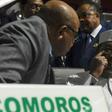 Chad's President Idriss Deby, pictured (R) July 7, 2019, has said he was lifting social media restrictions imposed more than a year ago for "security reasons"