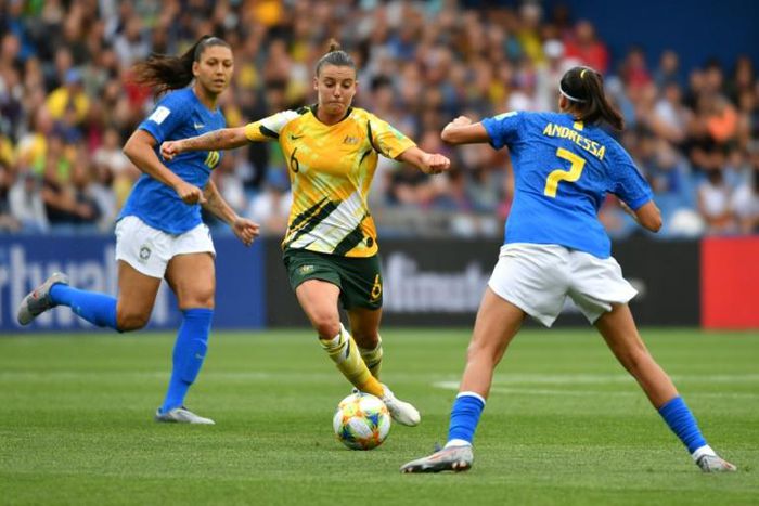 Australian midfielder Chloe Logarzo scored a goal, assisted on another and was selected player of the match against Brazil. 'I'm on cloud nine," she said
