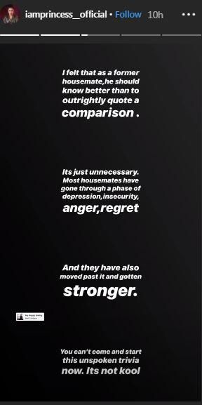 Uti has come under serious fire from Princess who thinks his statement on Ceec been the most successful housemate from her season is baseless. [Instagram/IamPrincessOfficial]