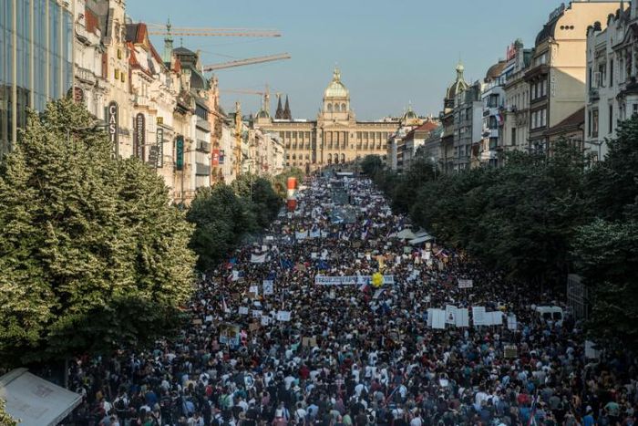 More then 100,000 people take part in a rally demanding the resignation of Czech Prime Minister Andrej Babis on June 4, 2019 in Prague