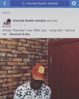 Olamide announces Davolee's signing toYBNL. (Facebook/Baddosneh)