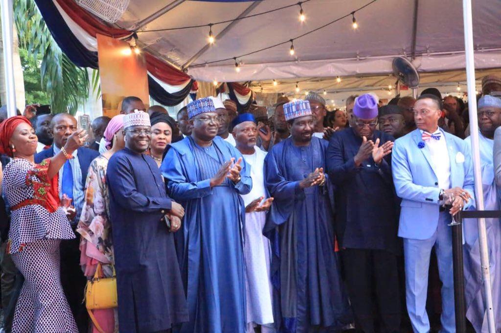 President of the Senate, Senator Ahmad Lawan, joined the United States Ambassador to Nigeria, Stuart Symington in the celebration of the 243rd Independence Anniversary of the USA at the US Embassy in Abuja. [Twitter/@SPNigeria]