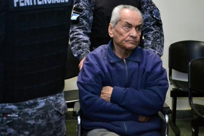 Italian Catholic priest Nicola Corradi in court in Argentina at the start of his trial over allegations of sexually abusing children at a Catholic school for the deaf in Mendoza, Argentina, on August 5, 2019.