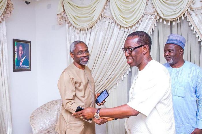Delta state governor Dr. Patrick Ifeanyi Okowa felicitates with the Speaker House of Representatives, Hon. Femi Gbajabiamila at 57[Twitter/@femigbaja]