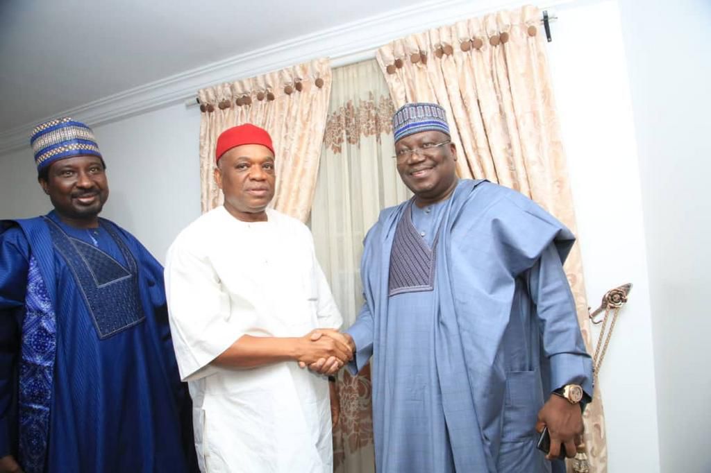 Sen. Uzor-Kalu hosts Lawan, Omo-Agege to election victory dinner [Twitter/@@OUKtweets]
