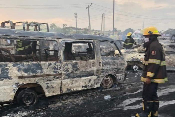 Emergency responders at the scene of the Lagos tanker explosion