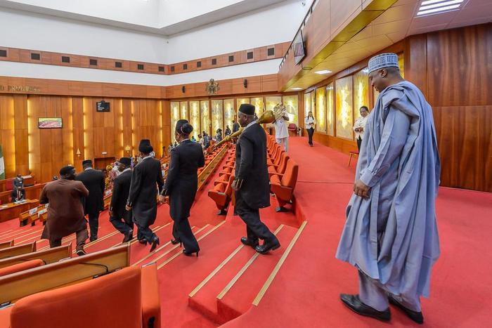 Senate President Bukola Saraki in the Red Chamber of the National Assembly [National Assembly]