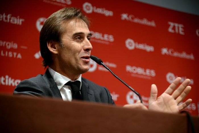 Sevilla's newly appointed coach Julen Lopetegui holds a press conference
