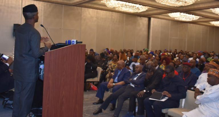 Vice President Yemi Osinbajo speaking at the townhall meeting [NAN]