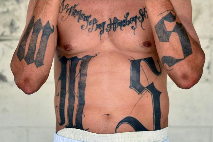 Former MS-13 gang leader Valmis Mejia, or 'el Bambi', is pictured at Santa Ana prison northwest of El Salvador's capital San Salvador