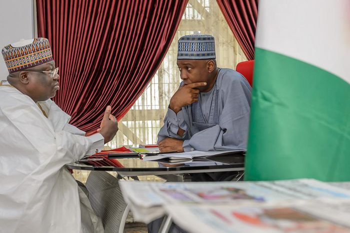 Senate President Bukola Saraki, with Senate Majority Leader, Ahmed Lawan [National Assembly]