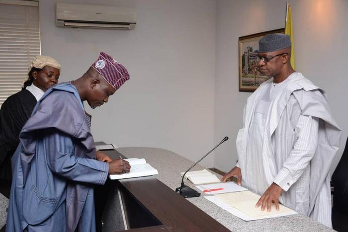 Governor Dapo Abiodun swears in Mr. Olatokunbo Talabi and Alhaji Salisu Shuaib as Secretary to the State Government and the Chief of Staff respectively. [Twitter/@@dabiodunMFR]