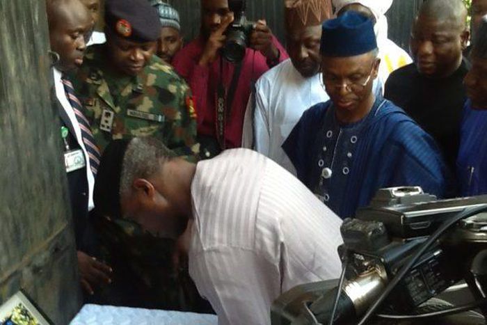 Vice President, Prof. Yemi Osinbajo signing condolence register at Precious Owolabi’s family hous in Zaria, Kaduna State on Saturday (NAN)