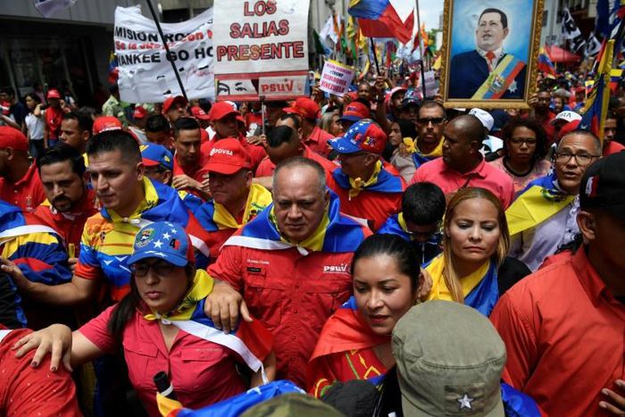 Venezuela President Nicolas Maduro's right-hand man, Diosdado Cabello, joins protesters against the US sanctions