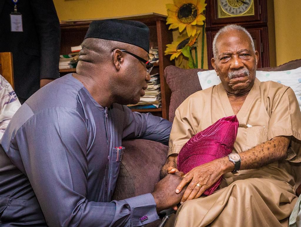 Ekiti State Governor, Dr Kayode Fayemi with Afenifere Leader, Pa Reuben Fasoranti (Western post)