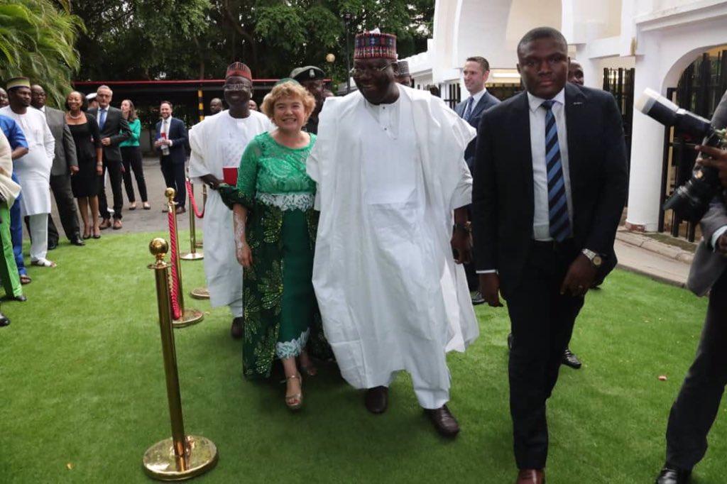 President of the Senate Ahmad Lawan attends the Queen's 95th Birthday Party at the residence of British High Commissioner to Nigeria, Catriona Laing in Abuja. [Twitter/@SPNigeria