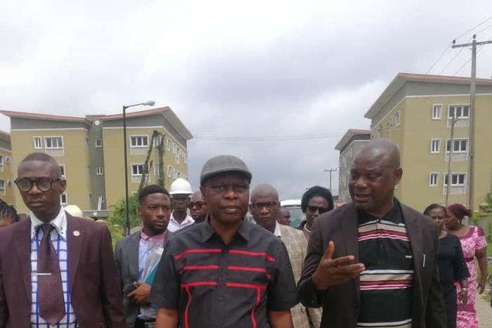 L-R: Director, Administration and Human Resources, Mr James Shadare, Permanent Secretary, Lagos State Ministry of Housing, Mr Wasiu Akewusola and Director of Architecture and Buildings Services, Mr Bamidele Ibitoye during inspection of LAGOSHOMS Housin...