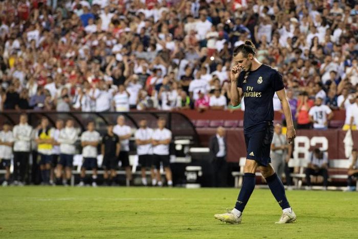 Real Madrid's Welsh forward Gareth Bale smiles after scoring a goal during the International Champions Cup friendly football match between Real Madrid and Arsenal at FedExField