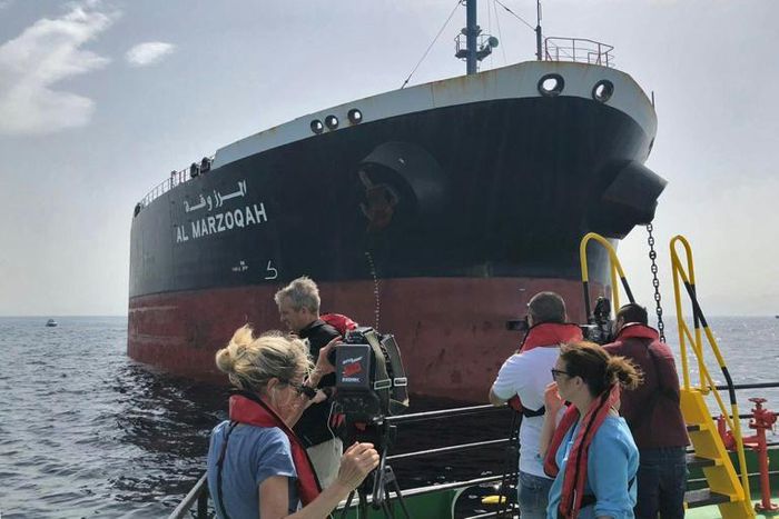 Saudi oil tanker Al-Marzoqah, one of the four tankers damaged in alleged "sabotage attacks" in the Gulf of Oman on May 12