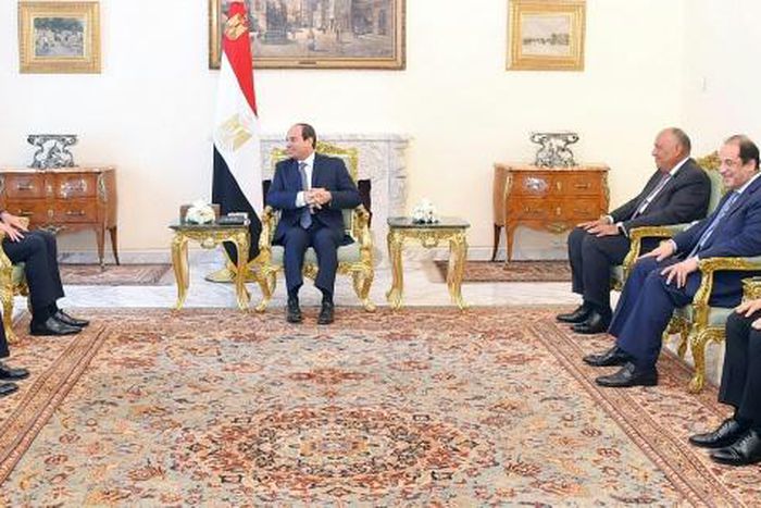 Egyptian President Abdel Fattah al-Sisi (C) met Thursday with US advisor Jared Kushner (3rd-L), shown here in an photo released by Sisi's office