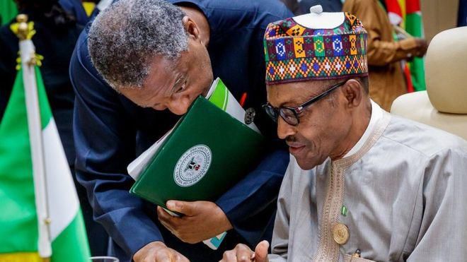 President Muhammadu Buhari and Foreign Affairs Minister, Geoffrey Onyeama (BBC)