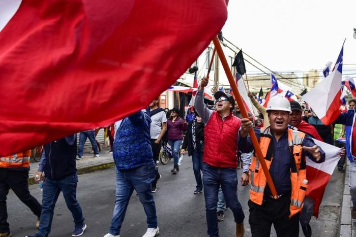 Chuquicamata mine workers protest for better pay and conditions in Calama, Chile on June 14, 2019