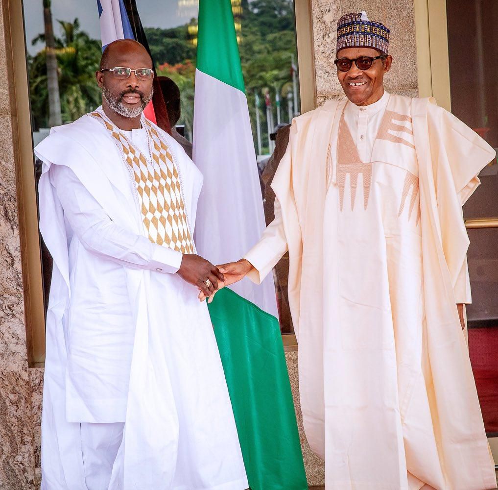 President Muhammadu Buhari and Liberian Leader George Weah [Twitter/@BashirAhmaad]