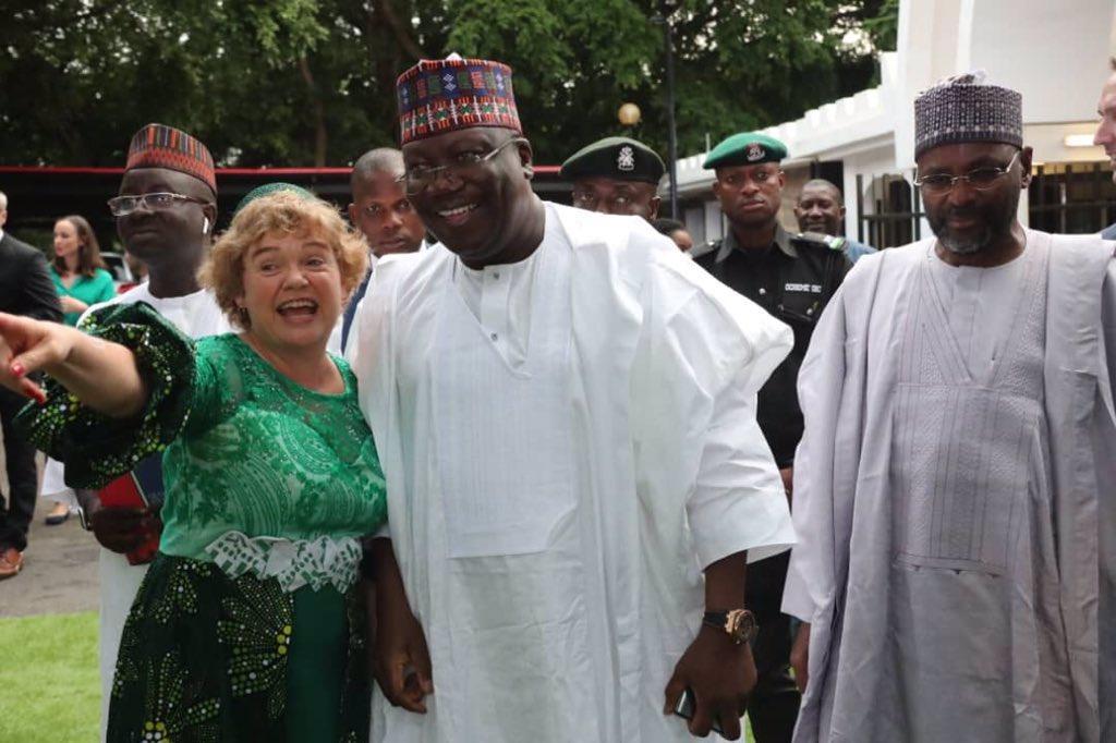 President of the Senate Ahmad Lawan attends the Queen's 95th Birthday Party at the residence of British High Commissioner to Nigeria, Catriona Laing in Abuja. [Twitter/@SPNigeria
