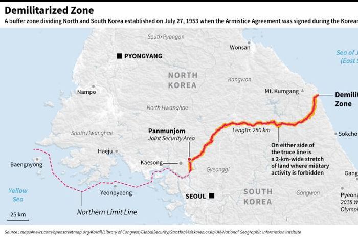 Map of the Demilitarized Zone that has divided the Koreas for decades.