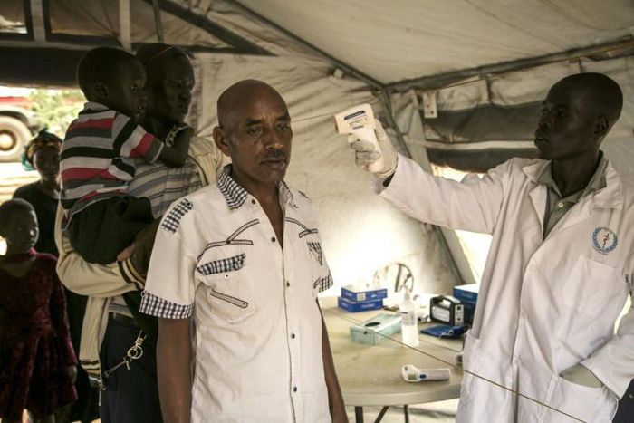 Checks on travellers at South Sudan's border with Uganda after three cases of Ebola were reported there last month. A new case has been reported just across the border in DR Congo, where an Ebola epidemic broke out last August