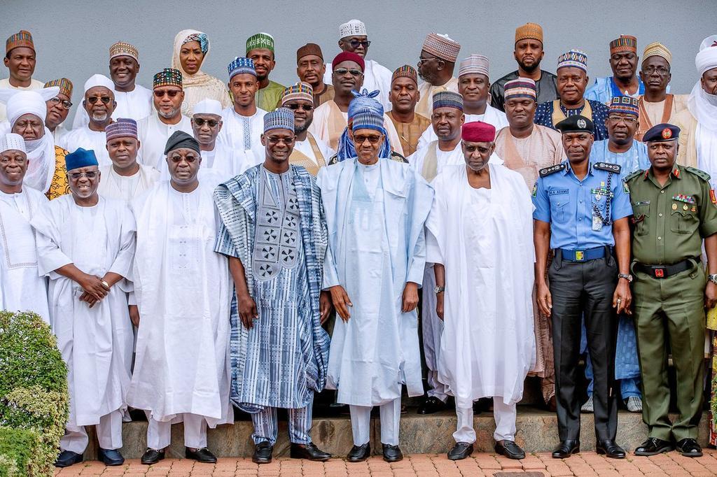 President Muhammadu Buhari receives a delegation from Nasarawa State, led by Gov. Abdullahi Sule, at the Presidential Villa, Abuja [Twitter/@BashirAhmaad]