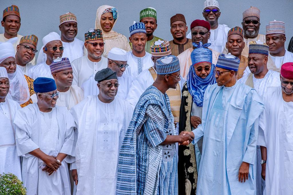 President Muhammadu Buhari receives a delegation from Nasarawa State, led by Gov. Abdullahi Sule, at the Presidential Villa, Abuja [Twitter/@BashirAhmaad]