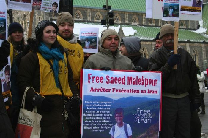 This January 22, 2012 photo shows supporters demonstrating for the release of Saeed Malekpour in Montreal, Canada