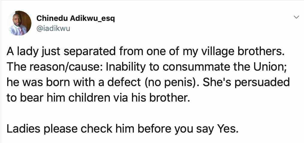 Sex before marriage debate reignited as newly wedded couple allegedly divorce because hubby has no penis